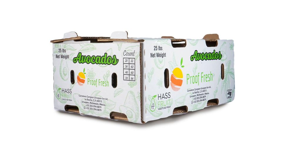 Caja de cartón corrugado para aguacate Hass de 25 libras, formato exportación